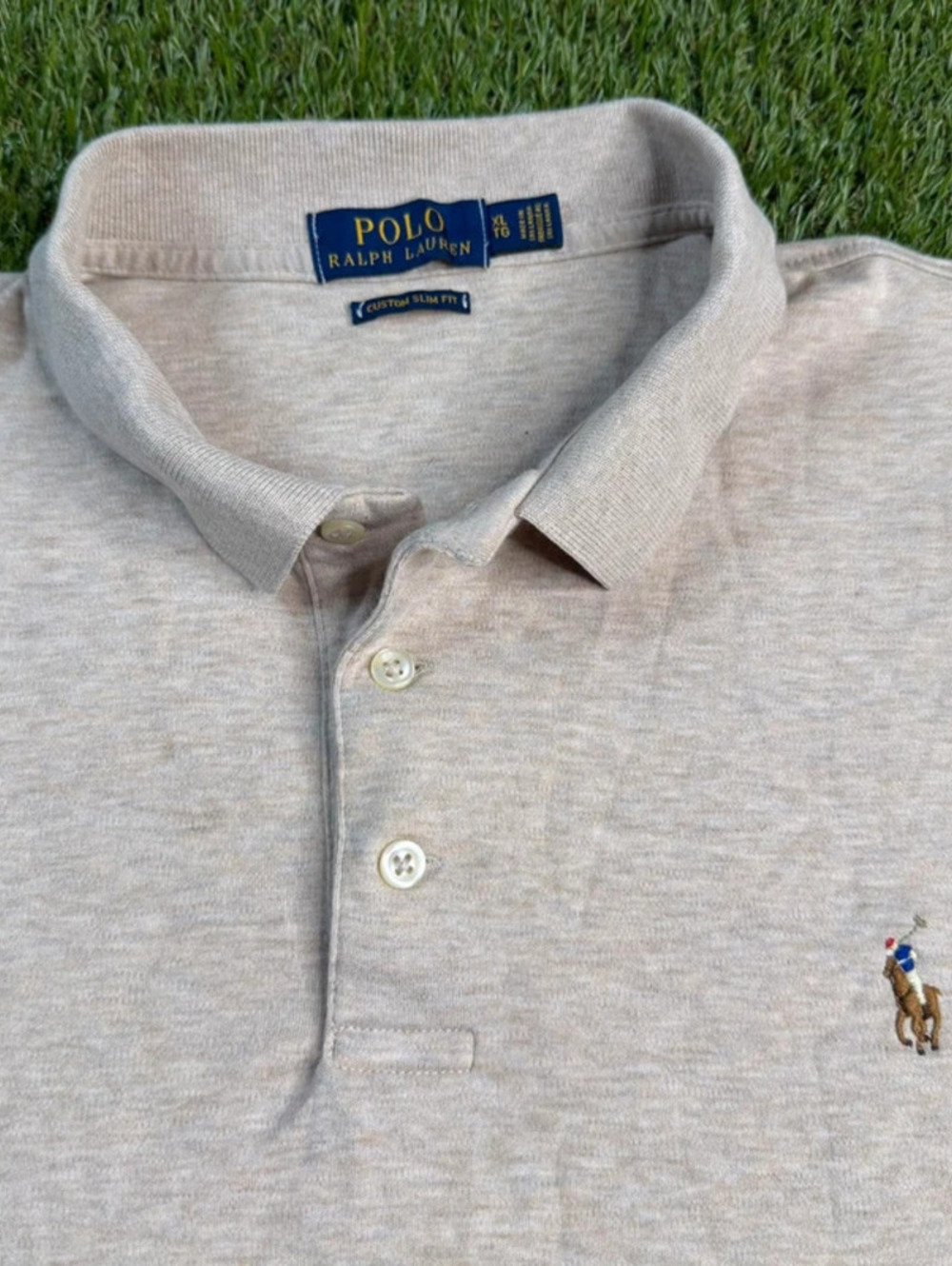 Polo Ralph Lauren Cream Polo Shirt XL Custom Slim Fit Pony Preppy Y2K
